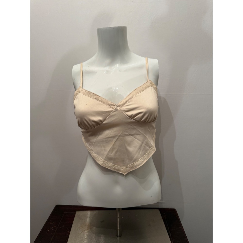 Stella Laguna Beach Cami Top Handkerchief Lace Trim Beige Small